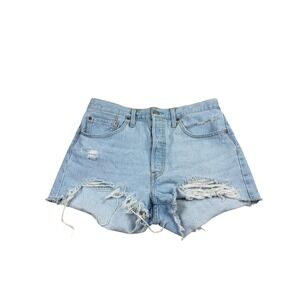 Levis 501 Original Womens Light Wash Distressed Denim Cut Off Shorts W31 56327